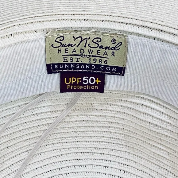 🌟HP🌟NWOT White & Lime Green Paper Straw Hat UPF 50+ by Sun N Sand Adjustable - Picture 9 of 9
